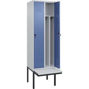 CP, C+P Spind Classic PLUS Sitzbank, 2 Abteile, mittig, lichtgrau / fernblau, B 600 mm, Sicherheits-Drehriegel, auskragend, Kunststoff, C+P Spind Classic PLUS Sitzbank, 2 Abteile, Trennwand mittig, lichtgrau / fernblau, B 600 mm, Sicherheits-Drehriegel, auskragend, Kunststoff