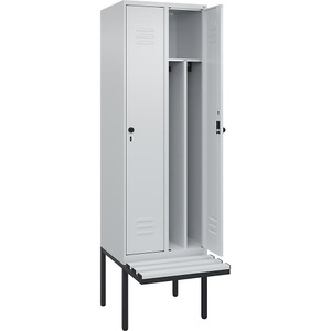 CP, C+P Spind Classic PLUS Sitzbank, 2 Abteile, mittig, lichtgrau, B 600 mm, Sicherheits-Drehriegel, auskragend, Kunststoff