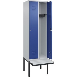 CP, C+P Spind Classic PLUS Sitzbank, 2 Abteile, lichtgrau / enzianblau, B 600 mm, Zylinderschloss, auskragend, Kunststoff