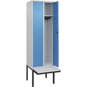 CP, C+P Spind Classic PLUS Sitzbank, 2 Abteile, lichtgrau / lichtblau, B 600 mm, Zylinderschloss, auskragend, Kunststoff