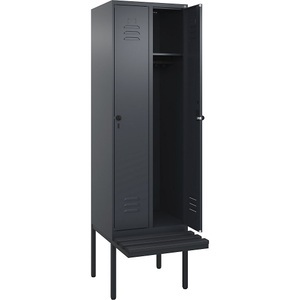 CP, C+P Spind Classic PLUS Sitzbank, 2 Abteile, grau, B 600 mm, Sicherheits-Drehriegel, auskragend, Kunststoff