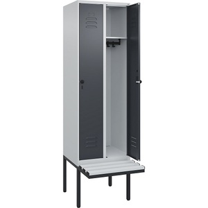 CP, C+P Spind Classic PLUS Sitzbank, 2 Abteile, lichtgrau / grau, B 600 mm, Sicherheits-Drehriegel, auskragend, Kunststoff