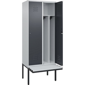 CP, C+P Spind Classic PLUS Sitzbank, 2 Abteile, mittig, lichtgrau / grau, B 800 mm, Zylinderschloss, auskragend, Kunststoff