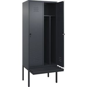 CP, C+P Spind Classic PLUS Sitzbank, 2 Abteile, mittig, grau, B 800 mm, Sicherheits-Drehriegel, auskragend, Kunststoff
