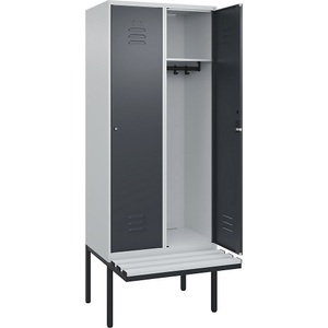 CP, C+P Spind Classic PLUS Sitzbank, 2 Abteile, lichtgrau / grau, B 800 mm, Zylinderschloss, auskragend, Kunststoff