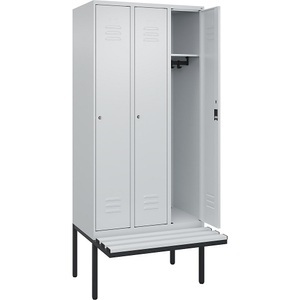 CP, C+P Spind Classic PLUS Sitzbank, 3 Abteile, lichtgrau, B 900 mm, Zylinderschloss, auskragend, Kunststoff