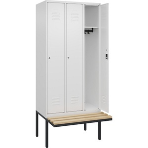CP, C+P Spind Classic PLUS Sitzbank, 3 Abteile, verkehrsweiß, B 900 mm, Zylinderschloss, auskragend, Buche-Hartholz, C+P Spind Classic PLUS Sitzbank, 3 Abteile, verkehrsweiß, B 900 mm, Zylinderschloss, auskragend, Buche-Hartholz