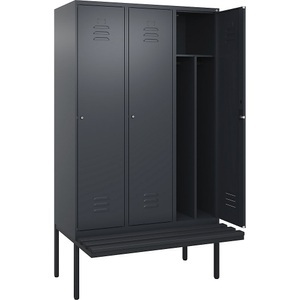 CP, C+P Spind Classic PLUS Sitzbank, 3 Abteile, mittig, grau, B 1200 mm, Zylinderschloss, auskragend, Kunststoff