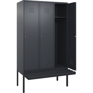C+P Spind Classic PLUS Sitzbank, 3 Abteile, grau, B 1200 mm, Zylinderschloss, auskragend, Kunststoff