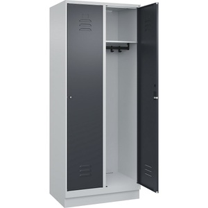 C+P Spind Classic PLUS, 2 Abteile, lichtgrau / grau, B 800 mm, mit Bodensockel, Zylinderschloss