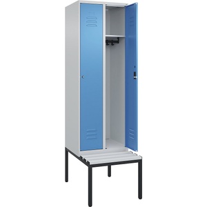 CP, C+P Spind Classic PLUS Sitzbank, 2 Abteile, lichtgrau / lichtblau, B 600 mm, Zylinderschloss, untergebaut, Kunststoff