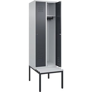CP, C+P Spind Classic PLUS Sitzbank, 2 Abteile, lichtgrau / grau, B 600 mm, Zylinderschloss, untergebaut, Kunststoff
