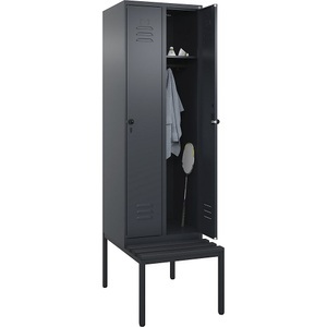 CP, C+P Spind Classic PLUS Sitzbank, 2 Abteile, grau, B 600 mm, Sicherheits-Drehriegel, untergebaut, Kunststoff