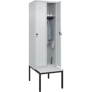 CP, C+P Spind Classic PLUS Sitzbank, 2 Abteile, lichtgrau, B 600 mm, Sicherheits-Drehriegel, untergebaut, Kunststoff