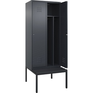 CP, C+P Spind Classic PLUS Sitzbank, 2 Abteile, mittig, grau, B 800 mm, Zylinderschloss, untergebaut, Kunststoff