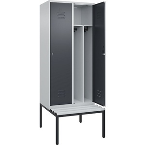 CP, C+P Spind Classic PLUS Sitzbank, 2 Abteile, mittig, lichtgrau / grau, B 800 mm, Zylinderschloss, untergebaut, Kunststoff, C+P Spind Classic PLUS Sitzbank, 2 Abteile, Trennwand mittig, lichtgrau / grau, B 800 mm, Zylinderschloss, untergebaut, Kunststoff