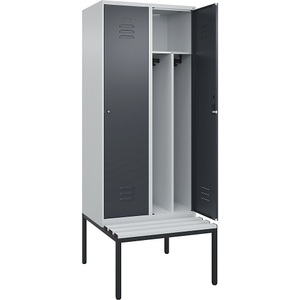 CP, C+P Spind Classic PLUS Sitzbank, 2 Abteile, mittig, lichtgrau / grau, B 800 mm, Zylinderschloss, untergebaut, Kunststoff