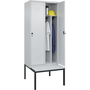 CP, C+P Spind Classic PLUS Sitzbank, 2 Abteile, mittig, lichtgrau, B 800 mm, Sicherheits-Drehriegel, untergebaut, Kunststoff
