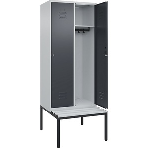 CP, C+P Spind Classic PLUS Sitzbank, 2 Abteile, lichtgrau / grau, B 800 mm, Zylinderschloss, untergebaut, Kunststoff