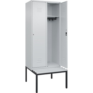 CP, C+P Spind Classic PLUS Sitzbank, 2 Abteile, lichtgrau, B 800 mm, Zylinderschloss, untergebaut, Kunststoff