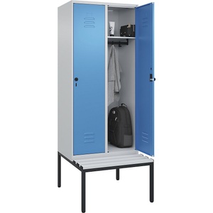 CP, C+P Spind Classic PLUS Sitzbank, 2 Abteile, lichtgrau / lichtblau, B 800 mm, Sicherheits-Drehriegel, untergebaut, Kunststoff
