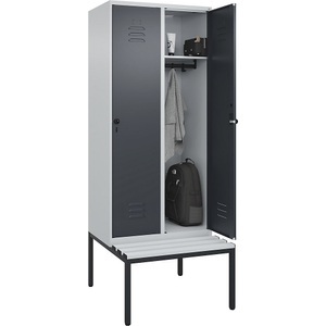 CP, C+P Spind Classic PLUS Sitzbank, 2 Abteile, lichtgrau / grau, B 800 mm, Sicherheits-Drehriegel, untergebaut, Kunststoff