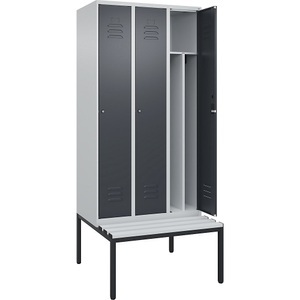 CP, C+P Spind Classic PLUS Sitzbank, 3 Abteile, mittig, lichtgrau / grau, B 900 mm, Zylinderschloss, untergebaut, Kunststoff