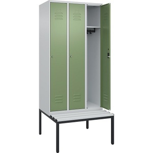 CP, C+P Spind Classic PLUS Sitzbank, 3 Abteile, lichtgrau / resedagrün, B 900 mm, Zylinderschloss, untergebaut, Kunststoff, C+P Spind Classic PLUS Sitzbank, 3 Abteile, lichtgrau / resedagrün, B 900 mm, Zylinderschloss, untergebaut, Kunststoff
