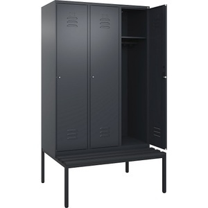CP, C+P Spind Classic PLUS Sitzbank, 3 Abteile, grau, B 1200 mm, Zylinderschloss, untergebaut, Kunststoff