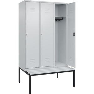 CP, C+P Spind Classic PLUS Sitzbank, 3 Abteile, lichtgrau, B 1200 mm, Zylinderschloss, untergebaut, Kunststoff
