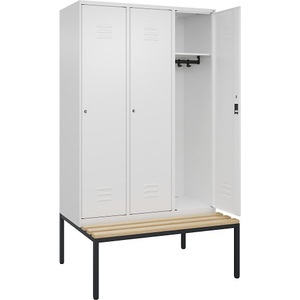 CP, C+P Spind Classic PLUS Sitzbank, 3 Abteile, verkehrsweiß, B 1200 mm, Zylinderschloss, untergebaut, Buche-Hartholz, C+P Spind Classic PLUS Sitzbank, 3 Abteile, verkehrsweiß, B 1200 mm, Zylinderschloss, untergebaut, Buche-Hartholz