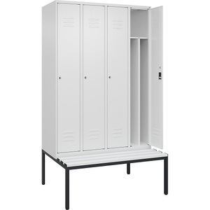 CP, C+P Spind Classic PLUS Sitzbank, 4 Abteile, mittig, verkehrsweiß, B 1200 mm, Zylinderschloss, untergebaut, Kunststoff, C+P Spind Classic PLUS Sitzbank, 4 Abteile, Trennwand mittig, verkehrsweiß, B 1200 mm, Zylinderschloss, untergebaut, Kunststoff