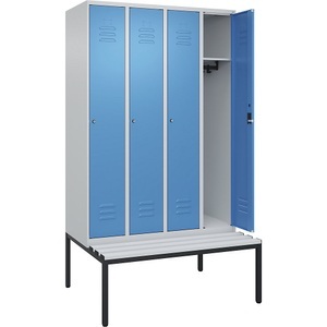 CP, C+P Spind Classic PLUS Sitzbank, 4 Abteile, lichtgrau / lichtblau, B 1200 mm, Zylinderschloss, untergebaut, Kunststoff