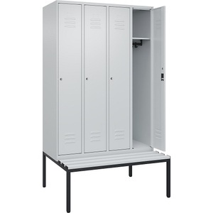 CP, C+P Spind Classic PLUS Sitzbank, 4 Abteile, lichtgrau, B 1200 mm, Zylinderschloss, untergebaut, Kunststoff