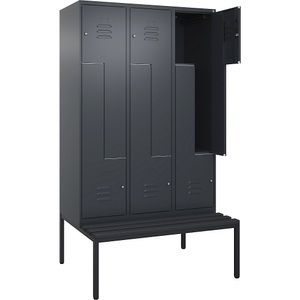 CP, C+P Z-Spind Classic PLUS Sitzbank, 3 Abteile, grau, B 1200 mm, Zylinderschloss, untergebaut, Kunststoff, C+P Z-Spind Classic PLUS Sitzbank, 3 Abteile, grau, B 1200 mm, Zylinderschloss, untergebaut, Kunststoff