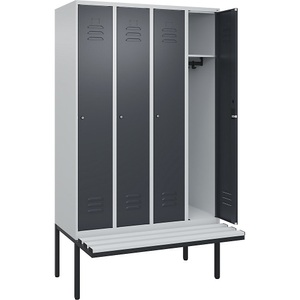 CP, C+P Spind Classic PLUS Sitzbank, 4 Abteile, lichtgrau / grau, B 1200 mm, Zylinderschloss, auskragend, Kunststoff