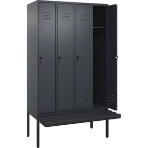 CP, C+P Spind Classic PLUS Sitzbank, 4 Abteile, grau, B 1200 mm, Sicherheits-Drehriegel, auskragend, Kunststoff