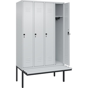 CP, C+P Spind Classic PLUS Sitzbank, 4 Abteile, lichtgrau, B 1200 mm, Sicherheits-Drehriegel, auskragend, Kunststoff