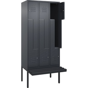 CP, C+P Z-Spind Classic PLUS Sitzbank, 3 Abteile, grau, B 900 mm, Zylinderschloss, auskragend, Kunststoff, C+P Z-Spind Classic PLUS Sitzbank, 3 Abteile, grau, B 900 mm, Zylinderschloss, auskragend, Kunststoff