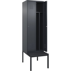 CP, C+P Spind Classic PLUS Sitzbank, 2 Abteile, mittig, grau, B 600 mm, Zylinderschloss, untergebaut, Kunststoff
