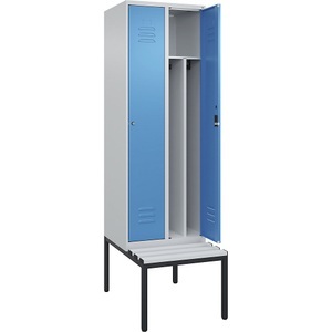 CP, C+P Spind Classic PLUS Sitzbank, 2 Abteile, mittig, lichtgrau / lichtblau, B 600 mm, Zylinderschloss, untergebaut, Kunststoff