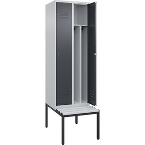 CP, C+P Spind Classic PLUS Sitzbank, 2 Abteile, mittig, lichtgrau / grau, B 600 mm, Zylinderschloss, untergebaut, Kunststoff
