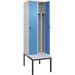 CP, C+P Spind Classic PLUS Sitzbank, 2 Abteile, mittig, lichtgrau / lichtblau, B 600 mm, Sicherheits-Drehriegel, untergebaut, Kunststoff