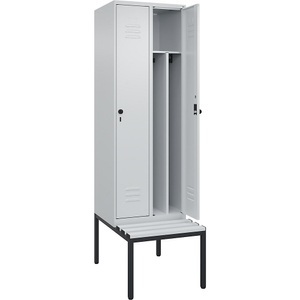 CP, C+P Spind Classic PLUS Sitzbank, 2 Abteile, mittig, lichtgrau, B 600 mm, Sicherheits-Drehriegel, untergebaut, Kunststoff