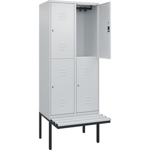 CP, C+P Doppelstock-Spind Classic PLUS Sitzbank, 2 Abteile, lichtgrau, B 800 mm, Zylinderschloss, auskragend, Kunststoff, C+P Doppelstock-Spind Classic PLUS Sitzbank, 2 Abteile, lichtgrau, B 800 mm, Zylinderschloss, auskragend, Kunststoff