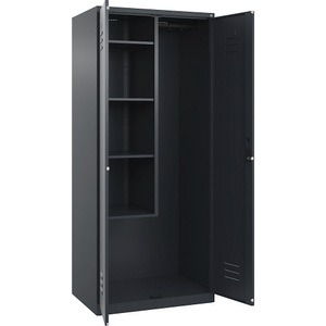 CP, C+P Putzmittelspind Classic PLUS, 1 Abteil, Trennwand mittig, verkürzt, grau, B 800 mm, mit Bodengleitern, Zylinderschloss