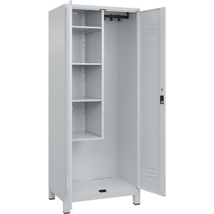 C+P Putzmittelspind Classic PLUS, 1 Abteil, Trennwand mittig, verkürzt, lichtgrau, B 800 mm, mit Füßen, Zylinderschloss