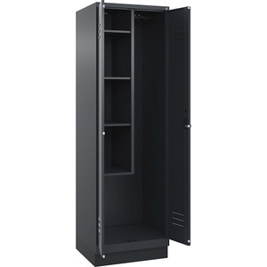 CP, C+P Putzmittelspind Classic PLUS, 1 Abteil, Trennwand mittig, verkürzt, grau, B 600 mm, mit Bodensockel, Drehriegel