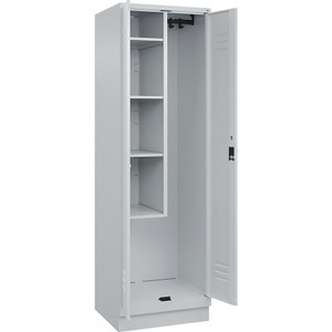 CP, C+P Putzmittelspind Classic PLUS, 1 Abteil, Trennwand mittig, verkürzt, lichtgrau, B 600 mm, mit Bodensockel, Zylinderschloss