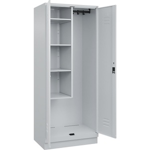 C+P Putzmittelspind Classic PLUS, 1 Abteil, Trennwand mittig, verkürzt, lichtgrau, B 800 mm, mit Bodensockel, Zylinderschloss